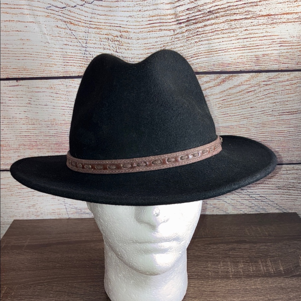 Vintage Scala Black Sierra Large Fedora with Brown Accent